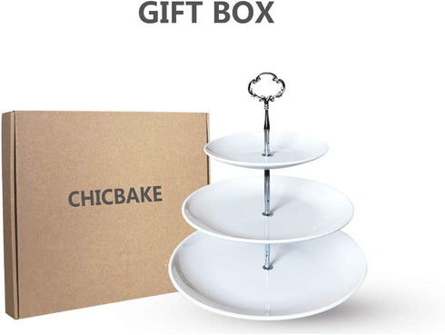 3 Tier Serving Tray Melamine White Stand for Cupcake Cake Dessert Pastry Fruit Tea Party (Large Size)