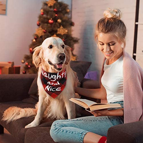 BINGPET Christmas Dog Bandanas - 3 Pack Plaid Pet Triangle Scarfs with Printing for Small Medium Large Dogs