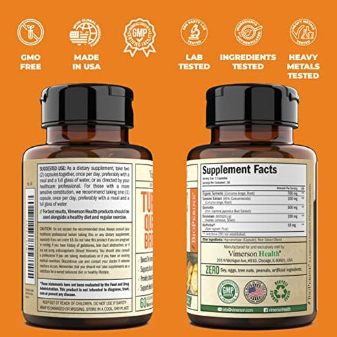 Turmeric Curcumin Quercetin with Bromelain and BioPerine Supplement - Balance and Support for Immune System and Inflammation. Occasional Joint Discomfort Relief. 60 Vegan Capsules for Adults