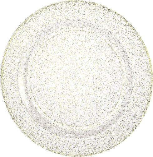 Lillian Collection Plastic Plates- 10.25" Gold Glitter Pack of 10