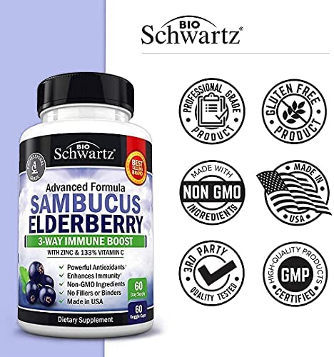 Elderberry with Zinc and Vitamin C for Adults - Immune Support Vitamins for Women and Men Natural Elderberries Black Sambucus Capsules - Immune Defense Multiminerals Supplement, Gluten-Free, 60 Ct
