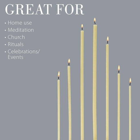 Danilovo Pure Beeswax Candles - No-Drip, Smoke-Less, Tall, Thin Taper Candles Decorative Candles for Church Prayer, Decor or Birthday Candles Honey Scented 5.9 in, ˜ 0.2 in (White, 50pcs)