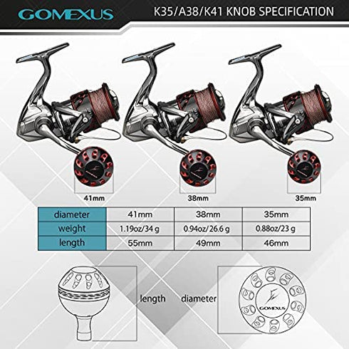 GOMEXUS Power Knob Compatible for Shimano Vanford Stradic CI4+ 1000-4000 Daiwa Fuego LT 2500-4000 Ballistic LT Direct Spinning Reel Handle Knob 38mm