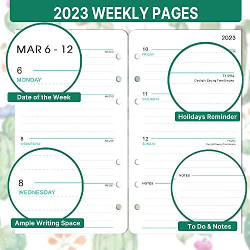 2023 Planner Refills - 2023 Weekly & Monthly Planner Refill, A6 Refill Paper, A6 Planner Inserts, 3-3/4" x 6-3/4", Planner Refills 2023 with Monthly Tabs, 6-Hole Punched, Loose Leaf