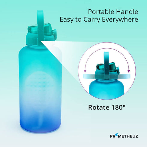 Prometheuz 64oz Motivational Water Bottle with Time Marker & Removable Straw. Leakproof Tritan BPA Free Water Jug for Fitness, Gym and Outdoor Sports, Blue Purple