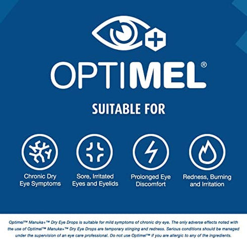 Optimel Manuka+ Honey Dry Eye Drops, Hydrate and Alleviate Symptoms of Chronic Dry Eye, Restore Eye Comfort, Pharmaceutical Grade Manuka Honey, Natural by Design, 0.34oz (Pack of 1)