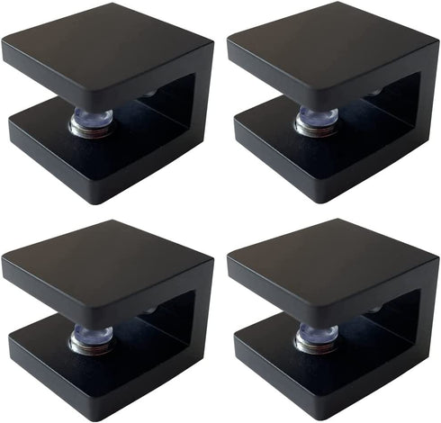 LukLoy Brass Glass Clamp, No-Drill-on-Glass Glass Holder Glass Shelf Bracket Glass Clip Support for 8mm - 10mm Glass (4, Matte Black)