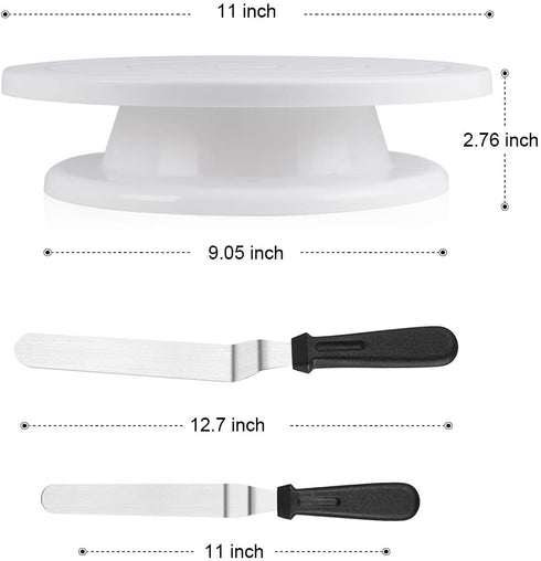 Kootek 11 Inch Rotating Cake Turntable with 2 Icing Spatula and 3 Icing Smoother, Revolving Cake Stand White Baking Cake Decorating Kits Supplies