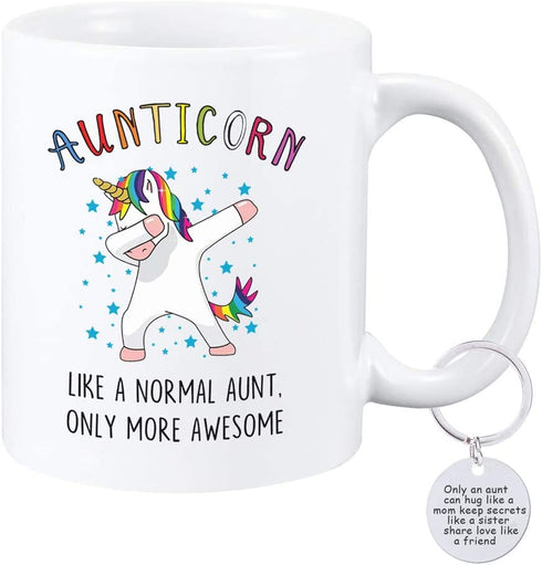 Aunticorn Funny Coffee Mug Unicorn Aunt Gift Mug PLUS Aunt Gift Keychain Best Aunt Ever Gifts from Niece or Nephew 11 Oz Double Sided Mug for Aunts, Mother, Grandma