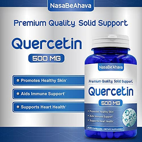NasaBeahava Pure Quercetin 500mg Supplement - 200 Capsules - Quercetin Dihydrate to Support Cardiovascular Health