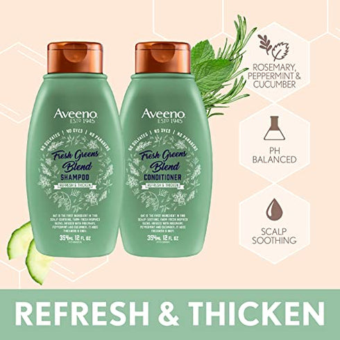 Aveeno, Fresh Greens Blend Sulfate-Free Conditioner with Rosemary, Peppermint & Cucumber to Thicken & Nourish, Clarifying & Volumizing for Thin or Fine Hair, Paraben-Free, 12oz
