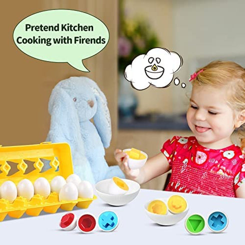 CPSYUB Toddler Toys, 18 Month Toys, Easter Eggs Gifts Toys for 1, 2, 3 Year Old Girls / Boys, Montessori Matching Eggs Educational Color & Shape Recognition Skills Learning Toys BPA Free (12 Eggs)