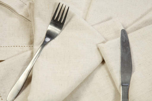 Hausattire Cloth Dinner Napkins in Cotton Flax Fabric with Hemstitched Detailing & Mitered Corners - 20x20 Inches (Set of 12, Natural)