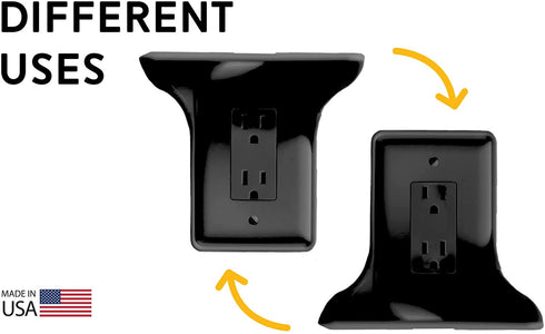 Official Power Perch Single Wall Outlet Shelf. Home Wall Shelf Organizer for Outlets. Perfect for Bathroom, Kitchen, Bedrooms with Cord Management and Easy Installation. Black 2-Pack