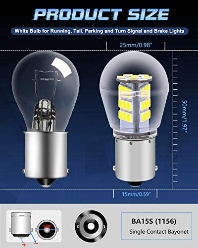 ALOPEE-9V-30V DC 1156 LED Bulb White Super Bright 1156 Bulb Replacement for 20-99 1383 1139 1141 1003 LED Reverse Lights Backup Lights RV Camper Light Bulbs, 33PCS 2835 Chips, Non Polarity, Pack of 2