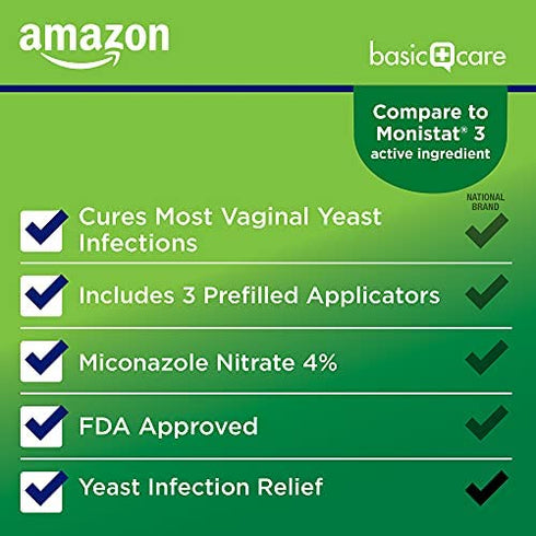 Amazon Basic Care Miconazole 3, Miconazole Nitrate Vaginal Cream (4%), 3-Day Treatment for Vaginal Yeast Infection