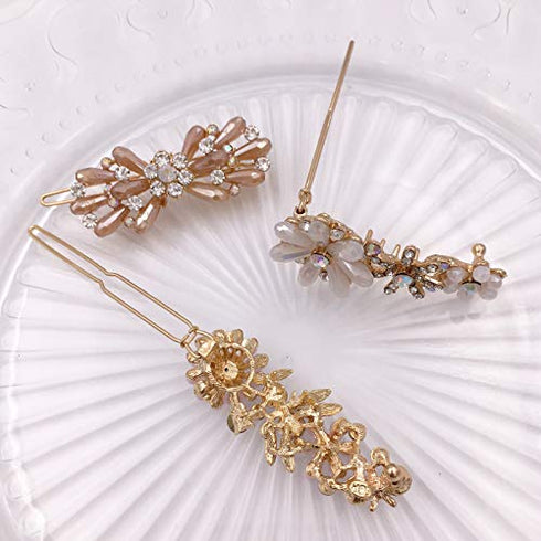 3PCS Rhinestone Bling Flower Small Mini Barrette Decorative Hair Clips Accessories for Thin Hair Women