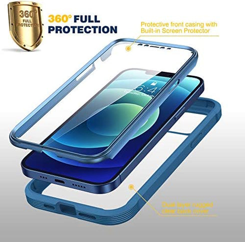 Diaclara Designed for iPhone 12/12 Pro Case, Full Body Rugged Case with Built-in Touch Sensitive Anti-Scratch Screen Protector, Soft TPU Bumper Case for iPhone 12/12 Pro 6.1" (Blue and Clear)