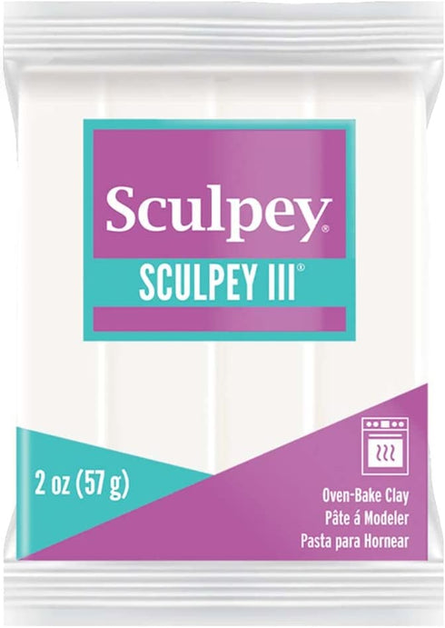 Sculpey III Polymer Oven-Bake Clay, White, Non Toxic, 2 oz. bar, Great for modeling, sculpting, holiday, DIY, mixed media and school projects.Great for kids & beginners!