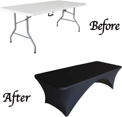 Eurmax USA Spandex Table Cover 5 ft. Fitted 30+ Colors Polyester Tablecloth Stretch Spandex Table Cover-Table Toppers,5 FT Table Cover Open Back?5Ft,Black?