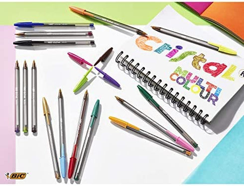 BIC Cristal Multicolour Ballpoint Pens With Wide Tip (1.6mm) Pens For Colourful Writing In Assorted Colours, Pack Of 15