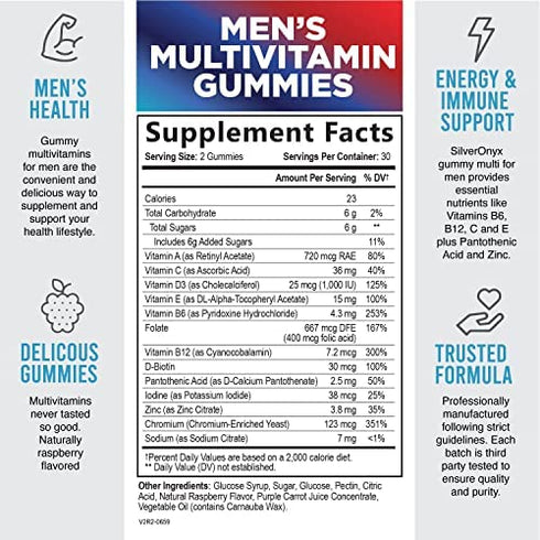 Men's Multivitamin Gummy - Daily Immune & Energy Support Supplement with Vitamins A, B12, C, D, Biotin, Zinc - Chewable Gummy Adult Multi Vitamin & Mineral - Non-GMO & Gluten Free - 60 Gummies