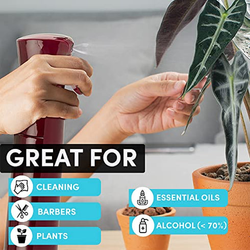Hula Home Continuous Spray Bottle (10.1oz/300ml) Empty Ultra Fine Plastic Water Mist Sprayer – For Hairstyling, Cleaning, Salons, Plants, Essential Oil Scents & More - Red