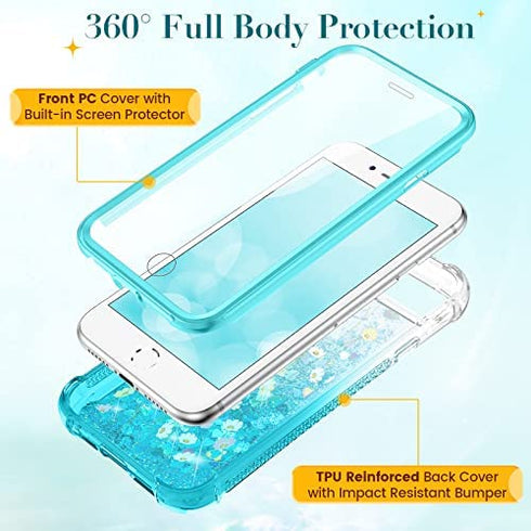 Ruky iPhone 6 6s 7 8 Case, iPhone SE 2022 Case, Full Body Glitter Liquid Floral Cover with Built-in Screen Protector Shockproof Girls Women Case for iPhone 6/6s/7/8/SE 2020 & SE 2022, Flower Bouquet