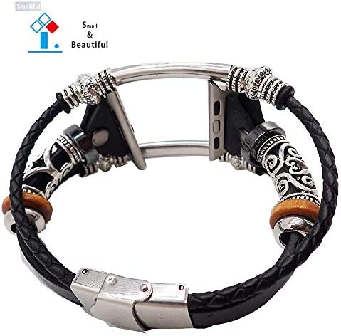 Smatiful Fancy Bands (Small Mediume Large xl are Ok) with Stainless Steel Clasp and Gunmetal Parts for Women and Men, Leather Band for Apple Watch (Series 1,2,3,4,5,6,7 SE) 42mm 44mm,Classic Black