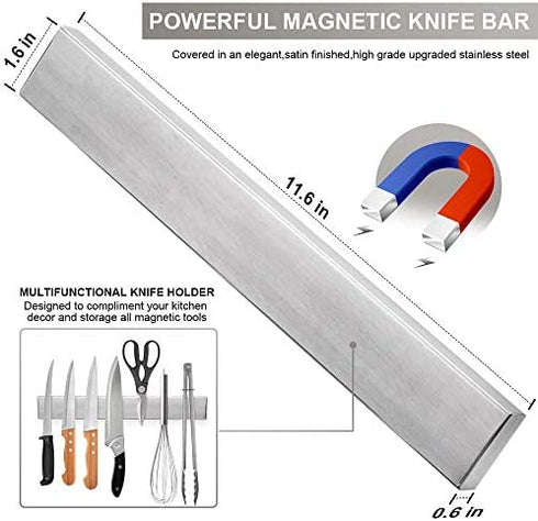12 Inch Magnetic Knife Strip, Premium Stainless Steel Wall Mounted Kitchen Knives Bar,Space-Saving Powerful No Drilling Magnetic Knife Rack for Home Kitchen Utensil Holder & Tool Holder
