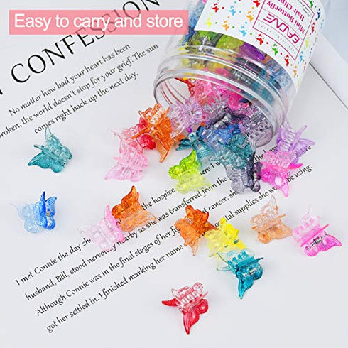 Butterfly Clips 50Pcs, EAONE Pastel Butterfly Hair Clips Cute Mini Small Hair Claw Clips Hair Aesthetic Accessories for 90s 2000s Girls Women’s Hair with Box Package, Gradient Transparency Colors