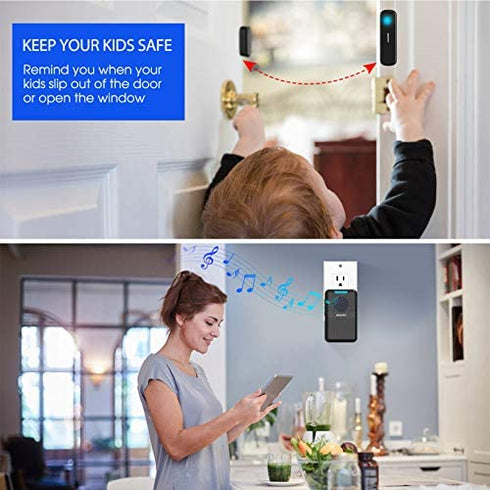 Wireless Door Chime,600Ft Range 5 Adjustable Volume 1 Magnetic Door open Contact Sensor with 62 Chimes Mute Mode Door Bell Plugin Receiver for Home/Office/Store STECHRO (Black)