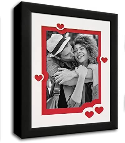 Country Art House Heart & Love Picture Frame - Black Wood Frame with Heart Shaped Double Mat for 4x6 Photo