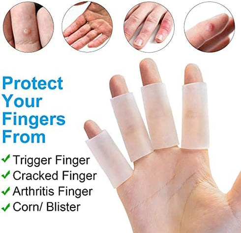 Sumifun Finger Sleeves, 10 PCS Gel Finger Protector for Thumb, Trigger Finger, Arthritis, Silicone Finger Tubes for Preventing Bruised, Cracking, Hand Eczema, Practising Golf, Badminton Protector