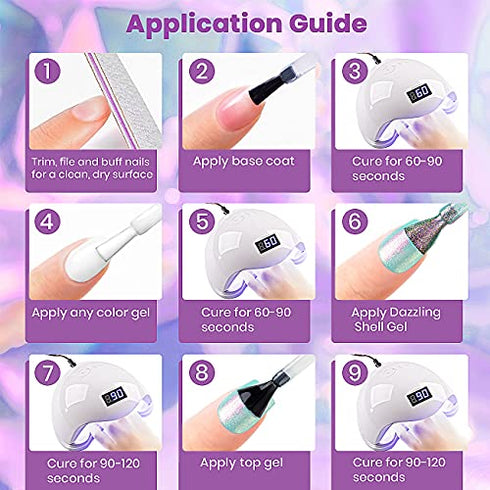 RARJSM Pearl Gel Nail Polish, Mermaid Nailpolish Shell Glimmer Shiny Shimmers Gel Polish Purple Sparkle Shiny Clear Pastel Nail Gel UV LED Curing Required 1Pcs 7.5ML