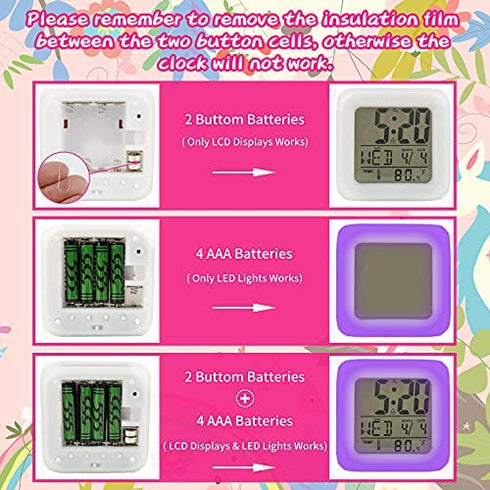 TOUCH X Girls Alarm Clocks, Unicorn Night Light Kids Alarm Clocks with 4 Sided Unicorn Pattern&9 Kinds of LED Glowing Wake Up Bedside Clock Gifts for Unicorn Room Decor for Girls Bedroom