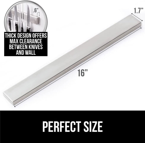 Gorilla Grip Premium Magnetic Knife Strip, 16 Inch Bar, Rust Resistant Stainless Steel, Organize, Store Knives on Magnet Bar Securely, Easy Install Wall Mounted Holder, Kitchen and Workspace Versatile