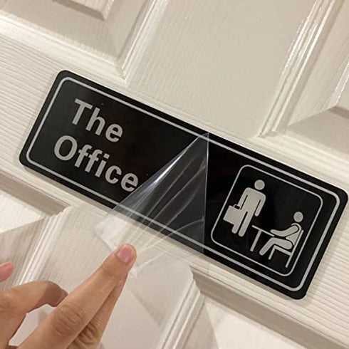The Office Sign, Black and White Acrylic Sign for Mens Home Office Business Decor, The Office Merchandise TV Show Official Logo Sign Gift, The Office Self Adhesive Plastic Plaque for Door Wall, 9 x 3"