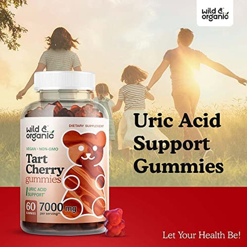 Wild & Organic Tart Cherry Gummies - Uric Acid Support and Joint Support Supplement with Vitamin C | Substitute to Tart Cherry Extract Capsules, Pills, Juice or Powder | Vegan, Gluten Free | 60 Chews