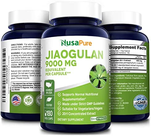 Jiaogulan 9000 mg 180 Veggie Capsules (Extract 20:1, Vegetarian, Non-GMO & Gluten-Free) Gynostemma Pentaphyllum