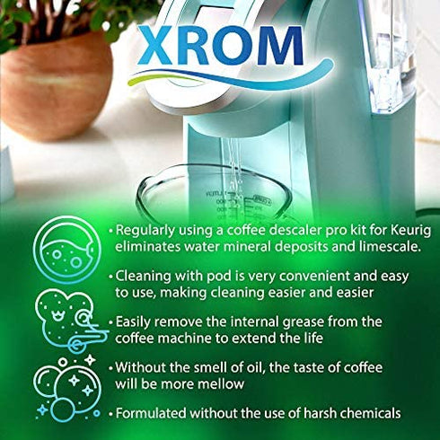 XROM Descaling and Cleaning Kit Compatible With All K-Cup Keurig 2.0 Brewers, All Natural Ingredients, Full Cycle Cleaning And Descaler Solution For Keurig Coffee Makers