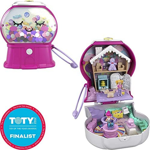 Polly Pocket Candy Cutie Gumball Compact, Gumball Theme with Micro Polly & Margot Dolls, 5 Reveals & 13 Related Accessories, Pop & Swap Feature, Great Gift for Ages 4 Years Old & Up