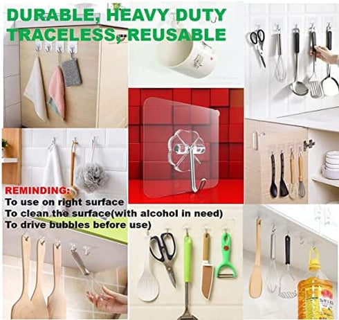 33lbs Adhesive Sticky Hooks for Hanging on Wall or Ceiling, Heavy Duty, Traceless, No Damage(10pcs)