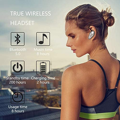 Bluetooth Headset, Kendir V5.0 Ultralight Wireless Headphone Cell Phone Earpiece with Mic Headsetcase, Volume Control, Handsfree Earbud for iPhone, Android,Samsung Smartphone (Gray)
