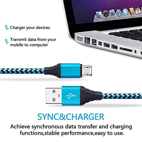 Android Charger Cable, FiveBox 3-Pack 6ft Micro USB Cable Cord Braided Fast Charging Phone Charger for Samsung Galaxy J3 J7 S6 S7 Edge, Tablet, LG stylo 2/3 LG G3 G4 V10 K20 Plus, Blu, Kindle Fire 7 8