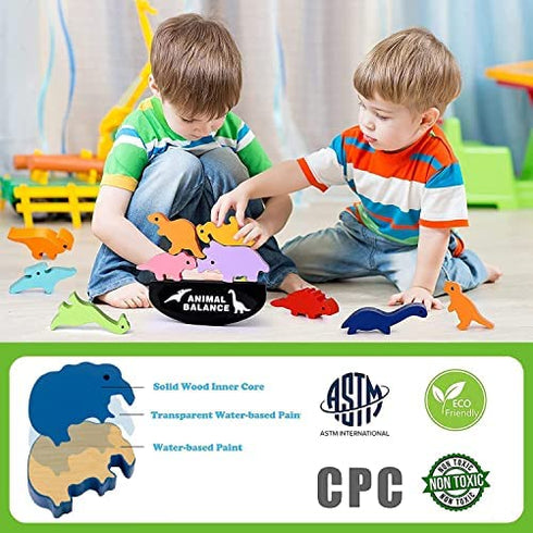 Dinosaur Stacking Toys for Kids 3-5, Wooden Building Blocks for 4-8 Year Old Boys Girls, Early Educational Montessori Toys for Toddlers, Boys STEM Toys Age 2 3 4 5 for Birthday Gifts