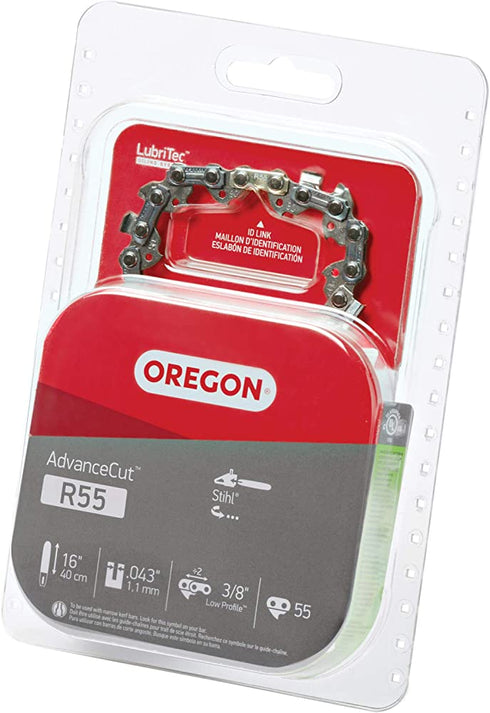 Oregon R55 AdvanceCut Chainsaw Chain for 16-Inch Bar -55 Drive Links low-kickback chain fits several Stihl models