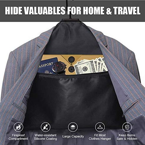 ROLOWAY Hanger Diversion Fireproof Safe with Small Fireproof Bag - Hidden Safe Compartment for Home & Travel - Secret Safe for Money Stash, Cash Hiding - Water Resistant Pocket Safe Under Clothes