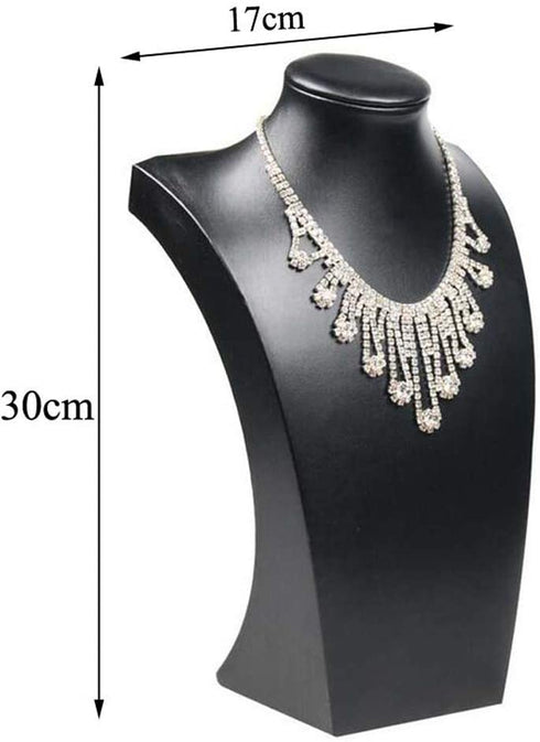 Black PU Leather Jewelry Necklace Stand Pendants Display Bust Choker Holder Jewellery Rack Show 3 Options Model (Hight 30cm)