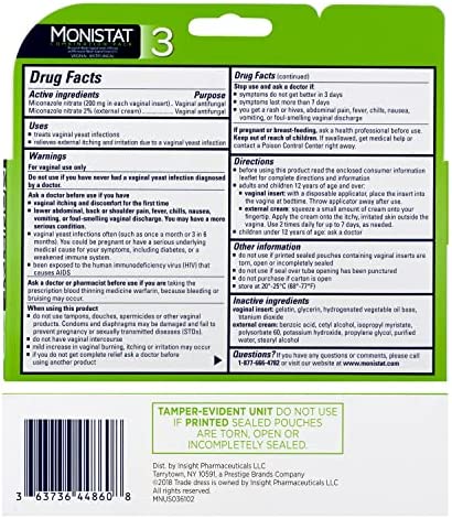 MONISTAT 3-Dose Yeast Infection Treatment For Women, 3 Ovule Inserts & External Itch Cream